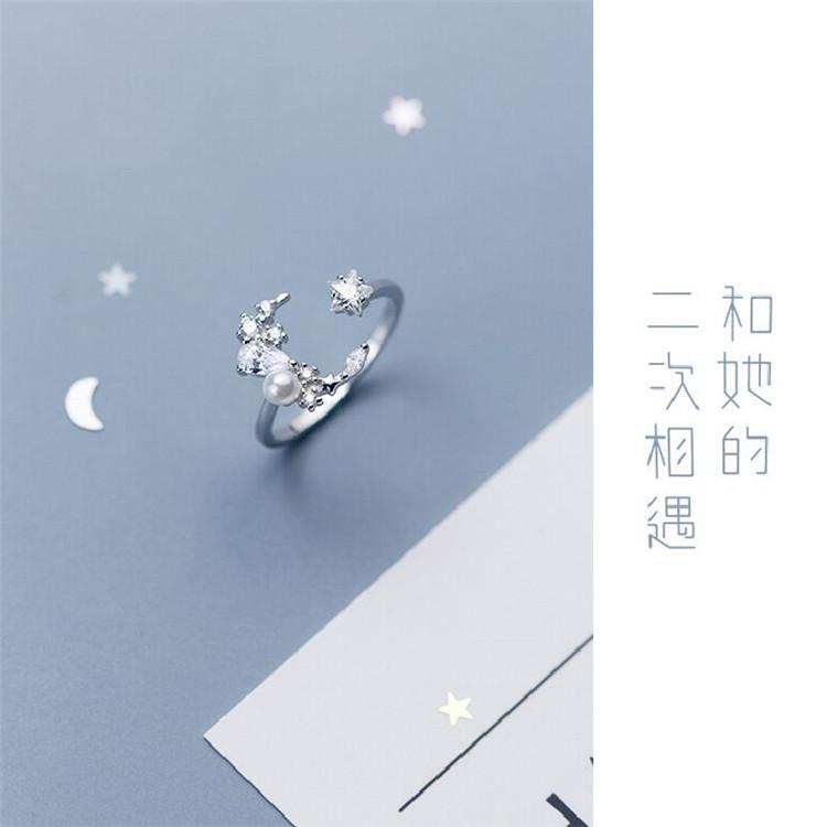 New Fashion Crystal Star Pearl 925 Sterling Silver Jewelry Temperament Personality Moon Sweet Opening Rings TYB069
