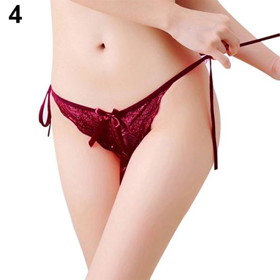 Dámská sexy tanga Kalhotky s otevřeným rozkrokem G-string s krajkovým uzlem Kalhotky Spodní prádlo