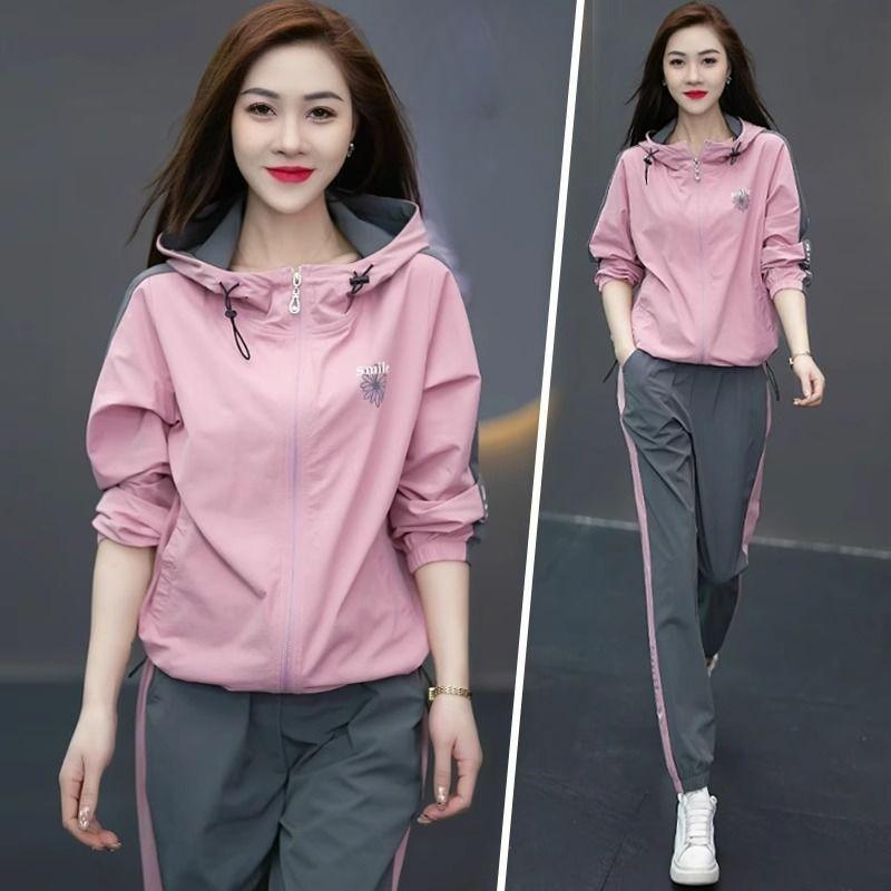 

Весенний женский спортивный костюм с принтом и капюшоном, спортивная одежда больших размеров, молодежный спортивный наряд 4XL розовый