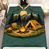 Vintage Camping Throw Blanket Soft Flannel AllSeason Indoor Outdoor Blanket with Tent, Campfire, Pine Trees Earthy Brown, Green,
