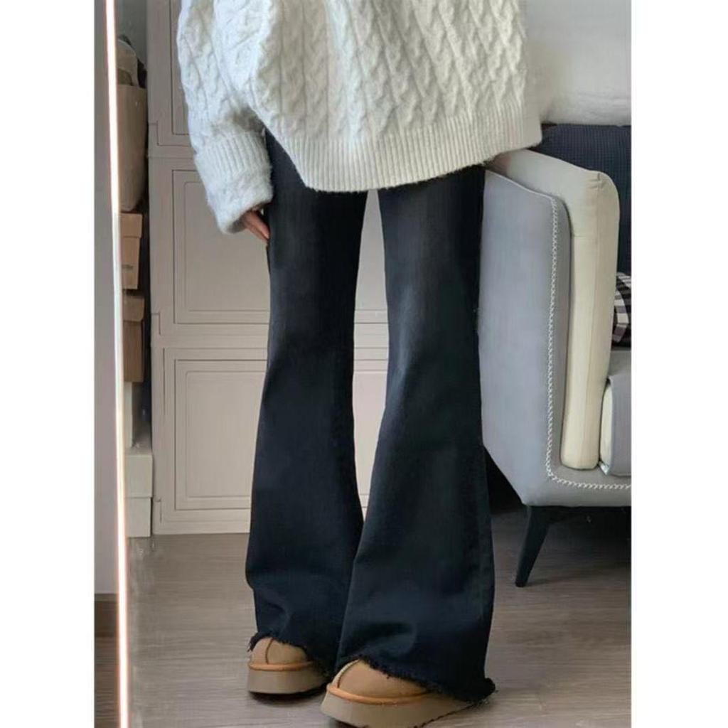 Women's Black High-Waisted Micro-Flare Stretch Jeans 2026 - Spring Slimming Floor-Length Bell Bottoms