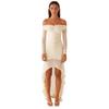 Women's new fashion pleated irregular floor mopping dress European and American sexy one-word shoulder dress women