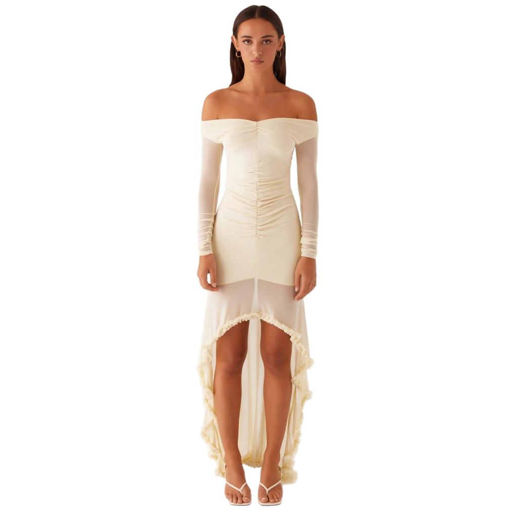 Women's new fashion pleated irregular floor mopping dress European and American sexy one-word shoulder dress women