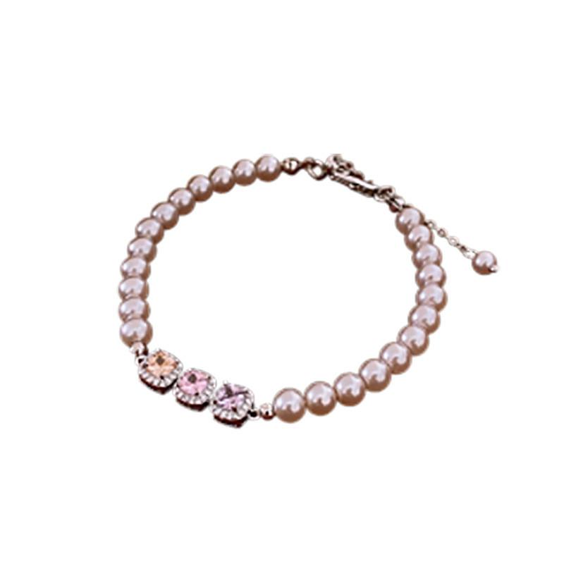 French Vintage Zircon Pearl Square Bracelet For Elegant Women Gift Event