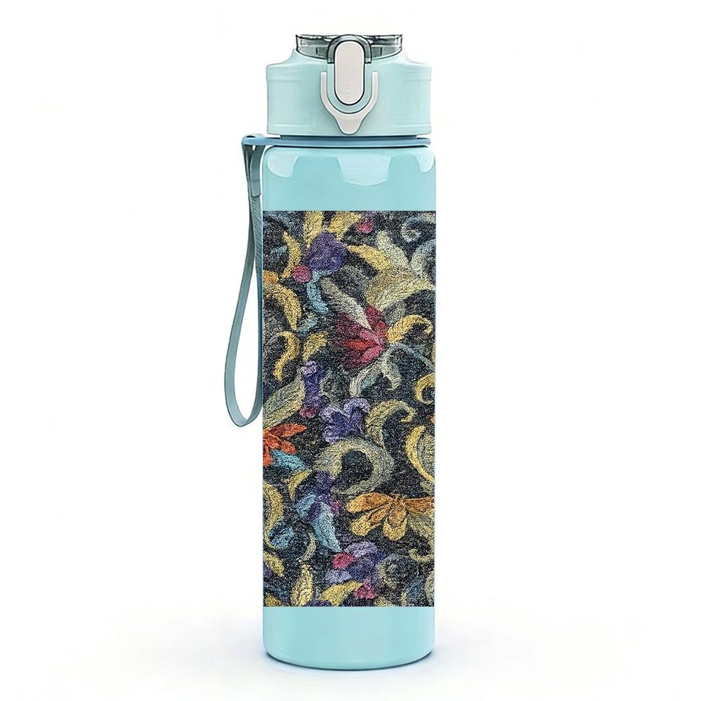 1PC Dark Mixed Floral Leaf Vintage Print 750ml Color Plastic Sports Water Bottle Leakproof Flip Straw Lid Suitable for Sports Office Home Use