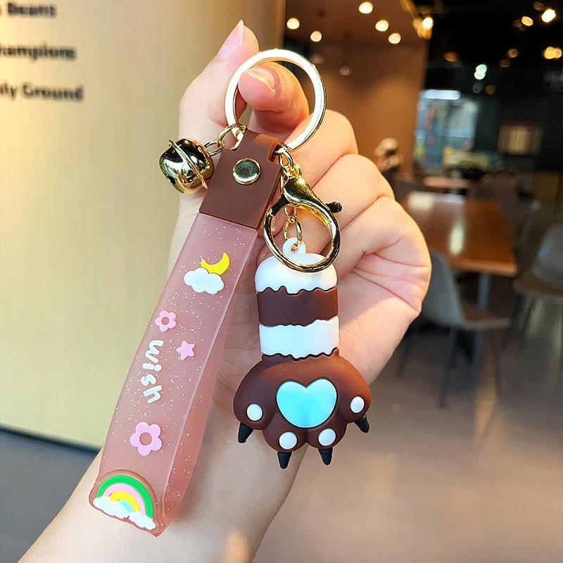 Cute Resin Cat Paw Keychain With Rainbow Strap For Car Keys Bags And
