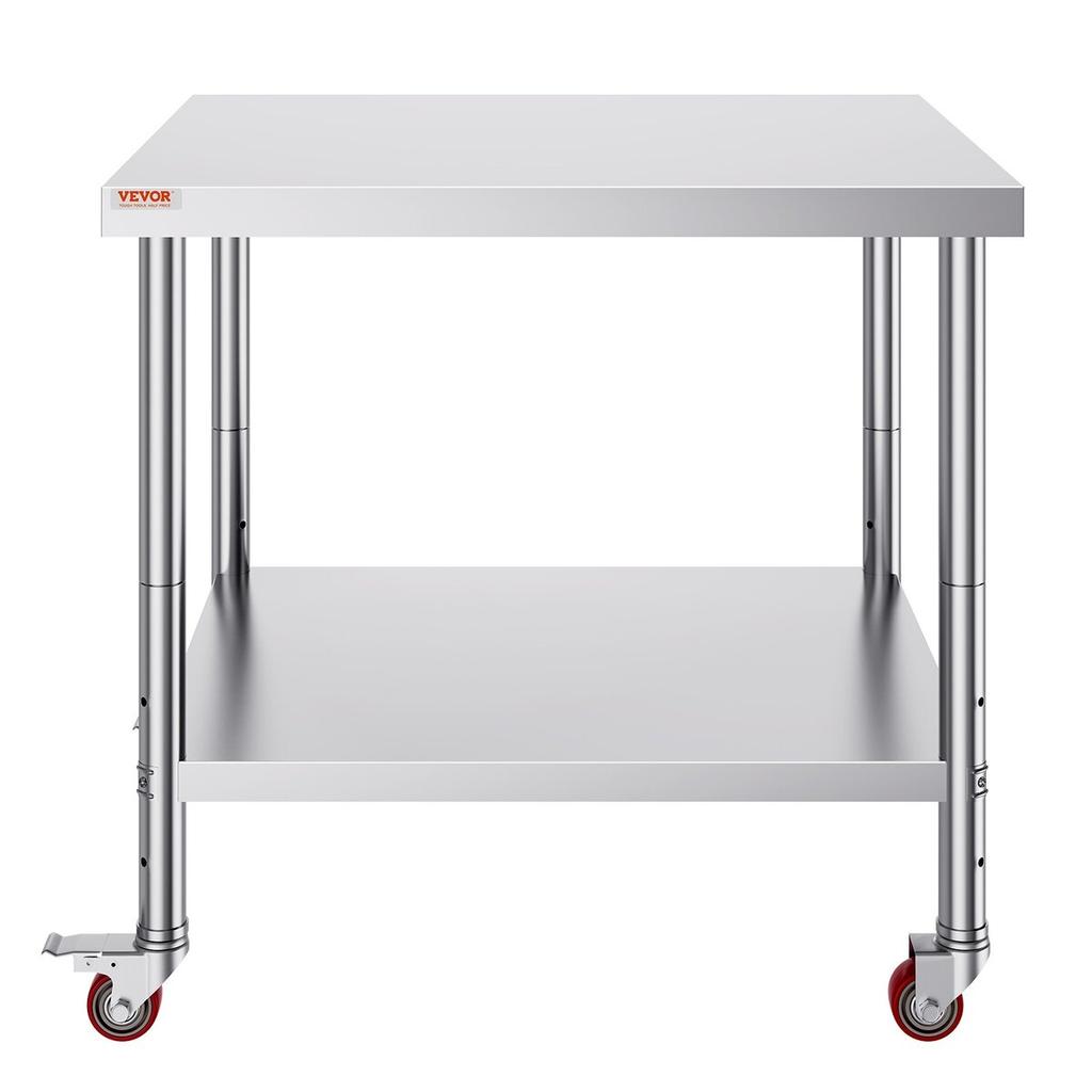 Stainless Steel Catering Work Table 30x36 Inch Commercial Kitchen Table with 4 Wheels Commercial Food Prep Workbench With Flexible Adjustment Shelf