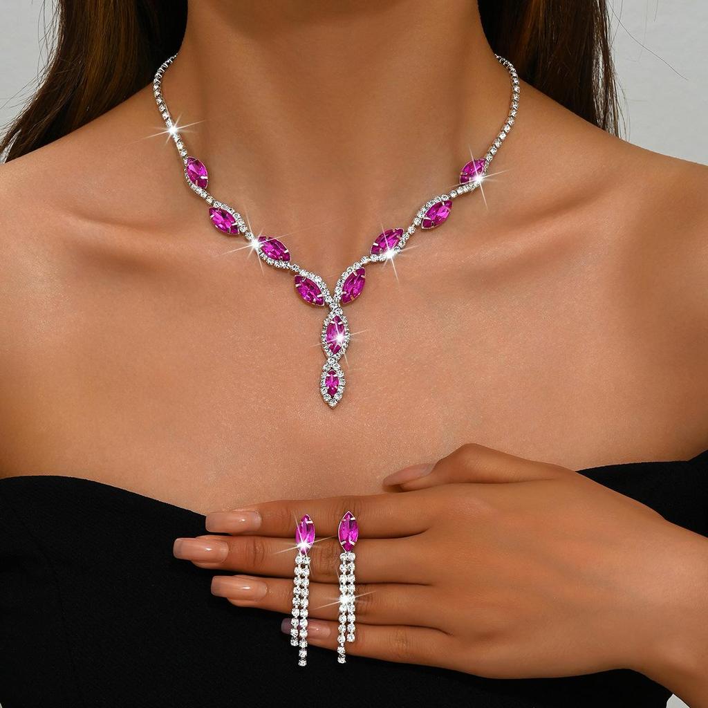 Marquis Cut Water Drop Necklace & Tassel Earrings Bridal Jewelry Set