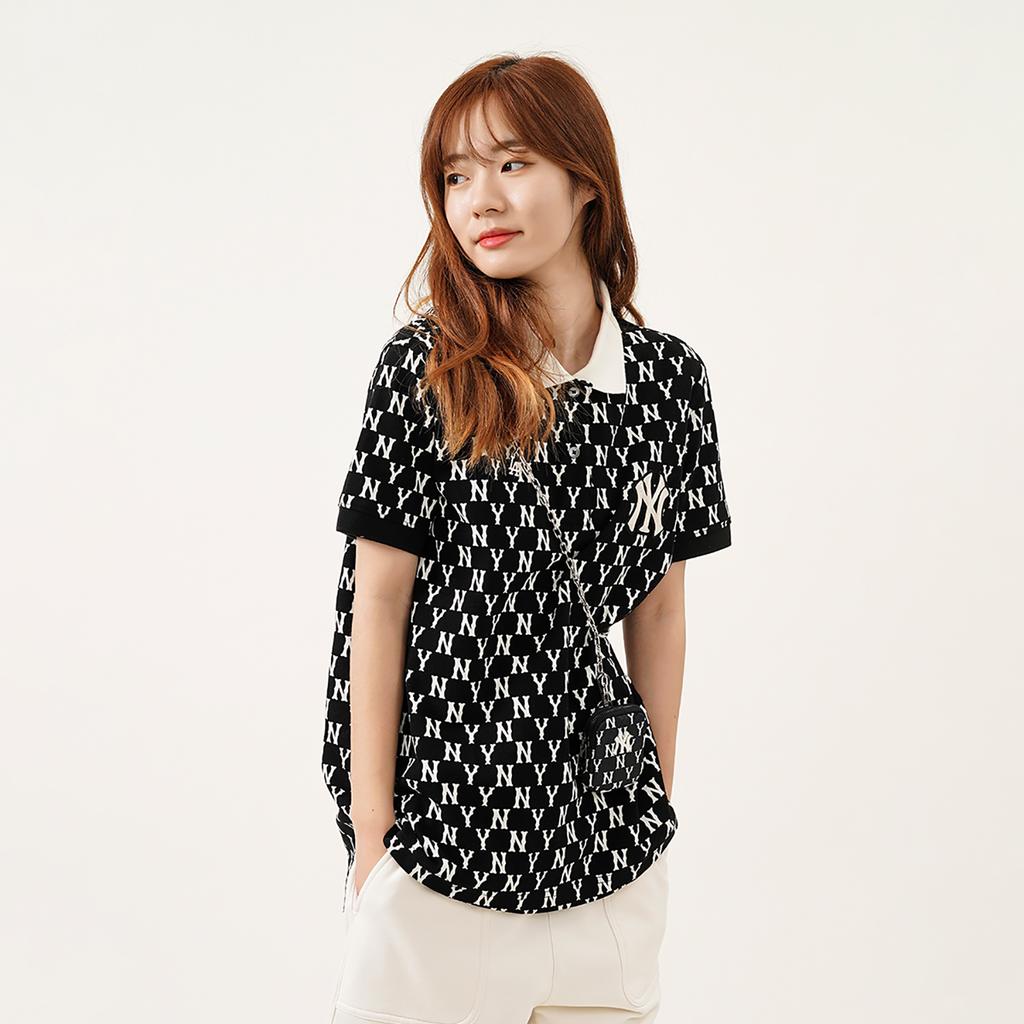 New MLB Base Logo Polo Shirt Women's Black 3FPQM5023-50BKS