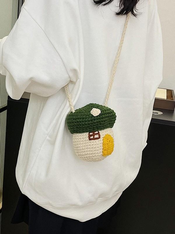 Mushroom Shape Kids Crossbody Bag With Handwoven Wool For Everyday Use