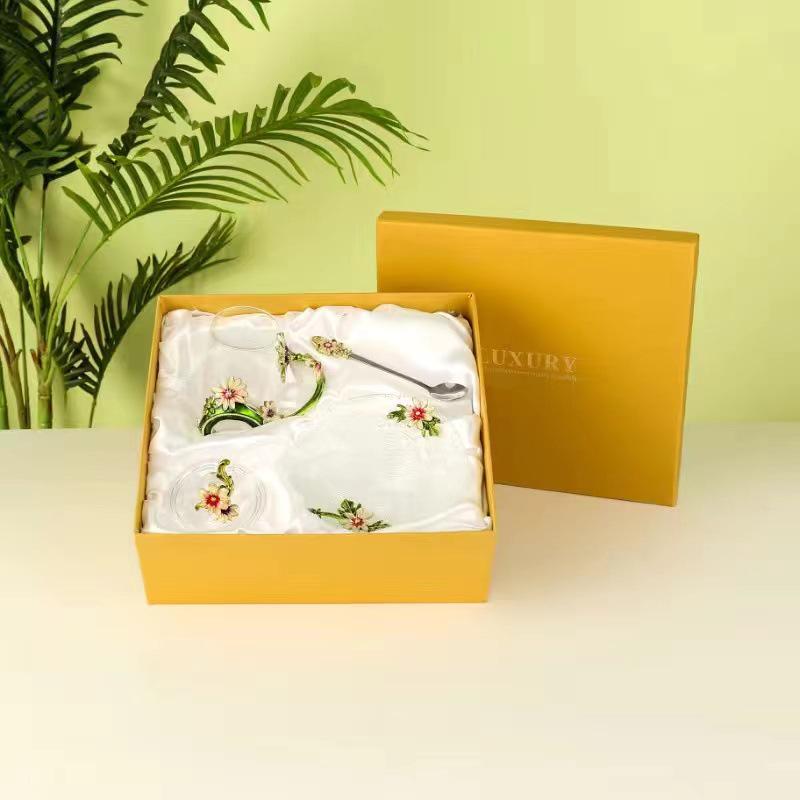 Chrysanthemum Enamel Glass Tea Cup - Lead-Free Crystal Coffee Cup Gift