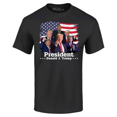 Präsident Donald J. Trump Fotomontage T-Shirt Amerikanische Flagge Shirt