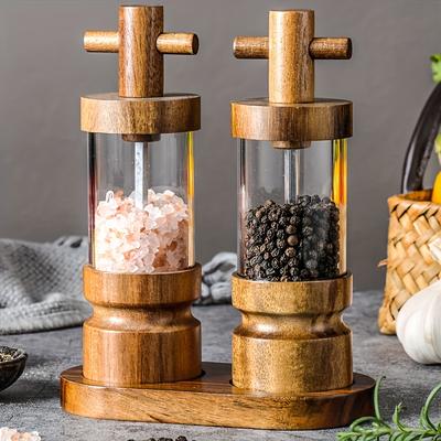 3-teiliges/Set Holz-Pfeffermühlen-Set Manuell Kein Strom benötigt Transparentes Acryl Küchensalz- und Pfeffermühlen für den Heimgebrauch
