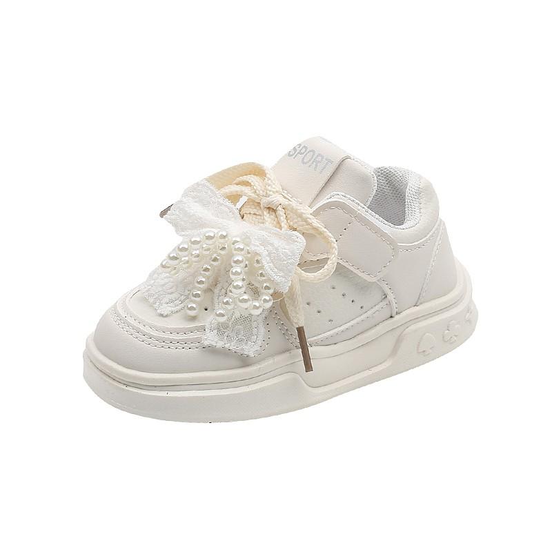 0-6 Years Old Children's Beads Bow Shoes Spring Autumn Breathable Boys Girls Board Shoes Soft Non-slip Kids Sneakers