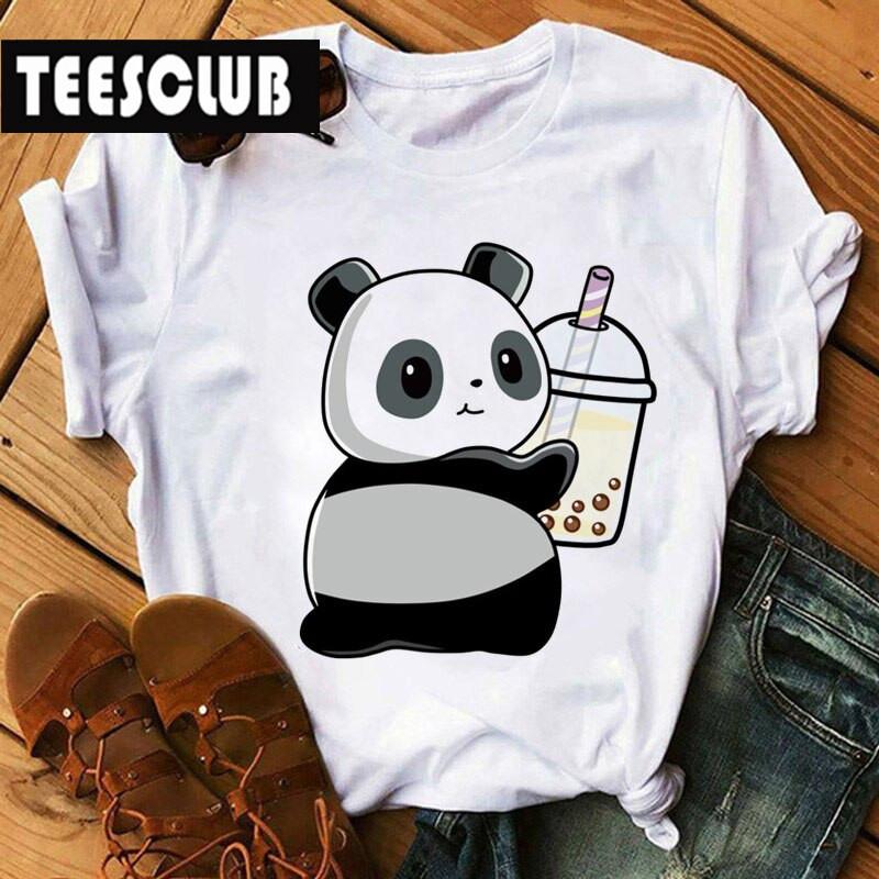 Milk Tea Cat Print Bubble Tea Animal TShirt Unisex Couple Trendy Personalized Womens Clothing Soft Cotton Short Sleeve Tshirt