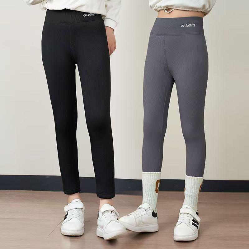 Girls' High-Waisted Thickened Barbie Leggings - Autumn/Winter Plus Velvet Shark Pants for Medium and Big Children.