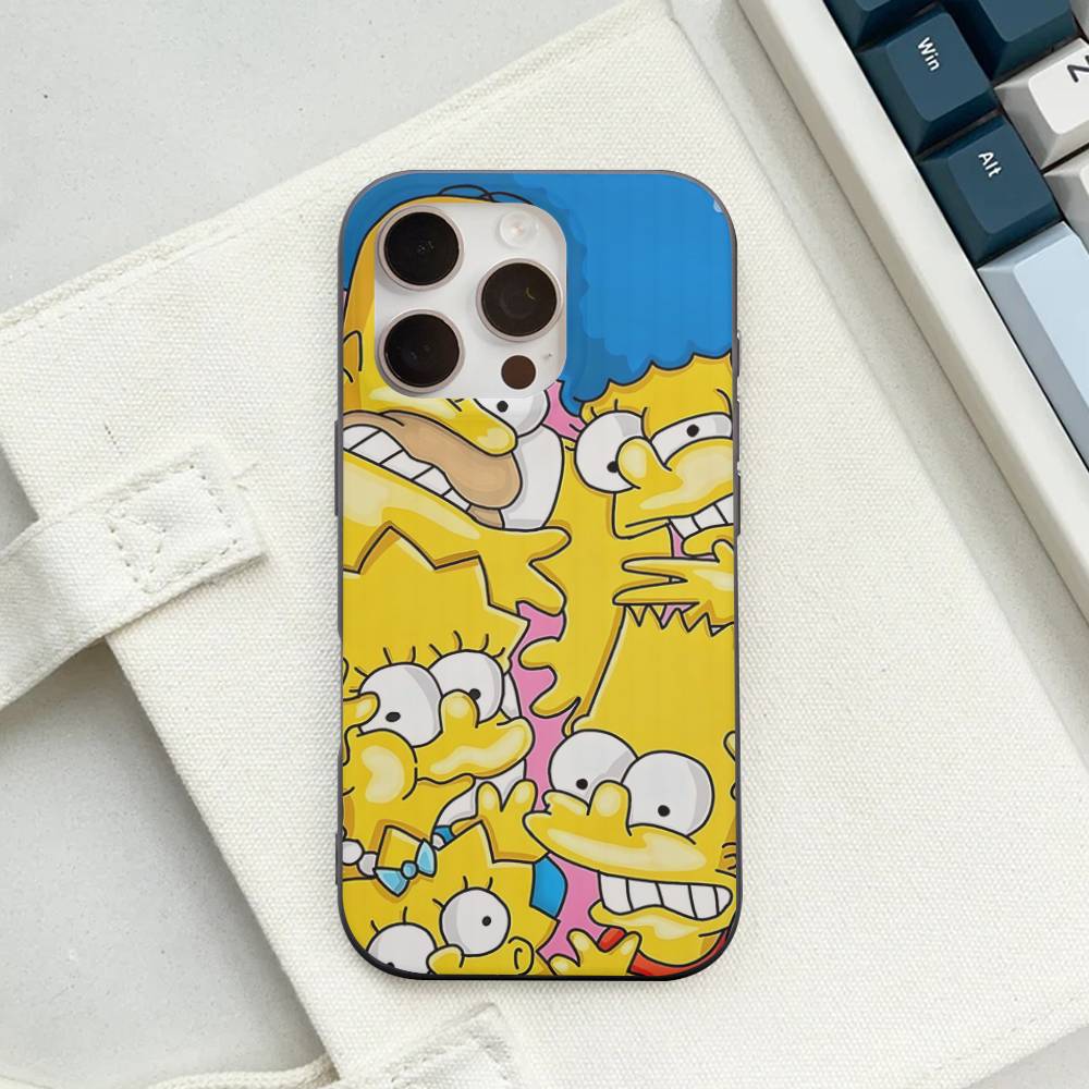 Funny Cartoon S-Simpsons For IPhone 16 15 14 13 12 11 17 Pro Max Plus Wave Corrugated Phone Case Anti Drop Cover
