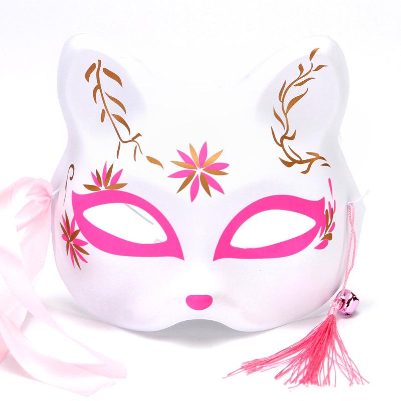 Hand-Painted Anime-Style Cat and Fox Half-Face Mask for Men and Women
