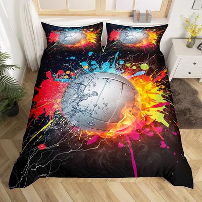 Kids Volleyball King Queen Duvet Cover Teens Ball Sports Bedding Set Grunge Hippie Tie Dye Comforter Cover Polyester Quilt Cover