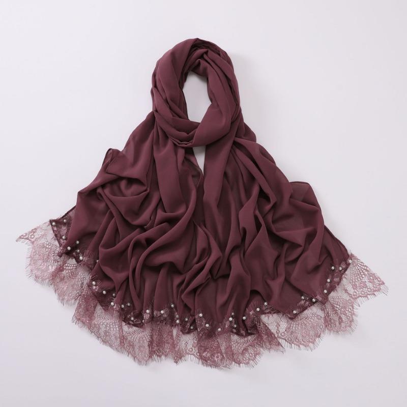 Eyelash Lace Chiffon Scarf With Beads For African Women