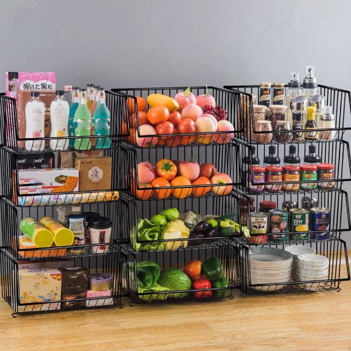 Kitchen Shelf Multi Floor Fruit Storage Basket Storage Rack Vegetable Basket with Wheels