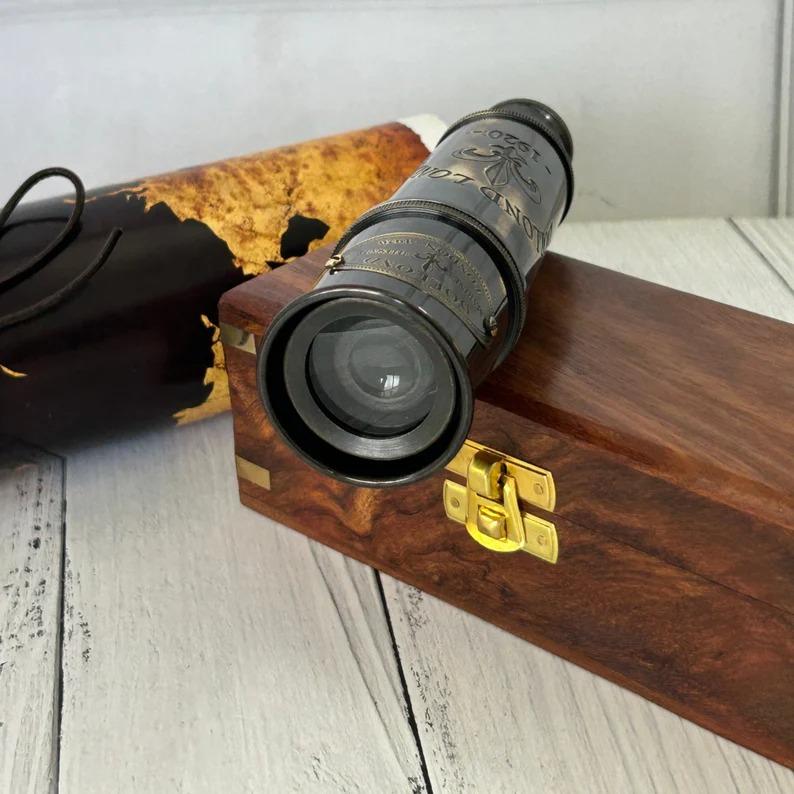 Brass Telescope Engraved Spyglass – Pirate Style Vintage Nautical Telescope for Collectors & Decor