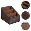 EXCEART Remote Control Rack, 3-Tier Leather Storage Rack with Remote Control Stand, Pen Holder, Smartphone Holder, Stylish Retro PU Leather Desk Organ