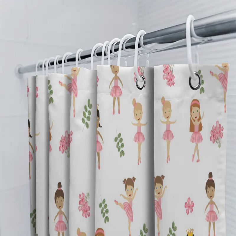 Kids Ballet Girl Print Shower Curtain Waterproof Fabric Bathroom Decor