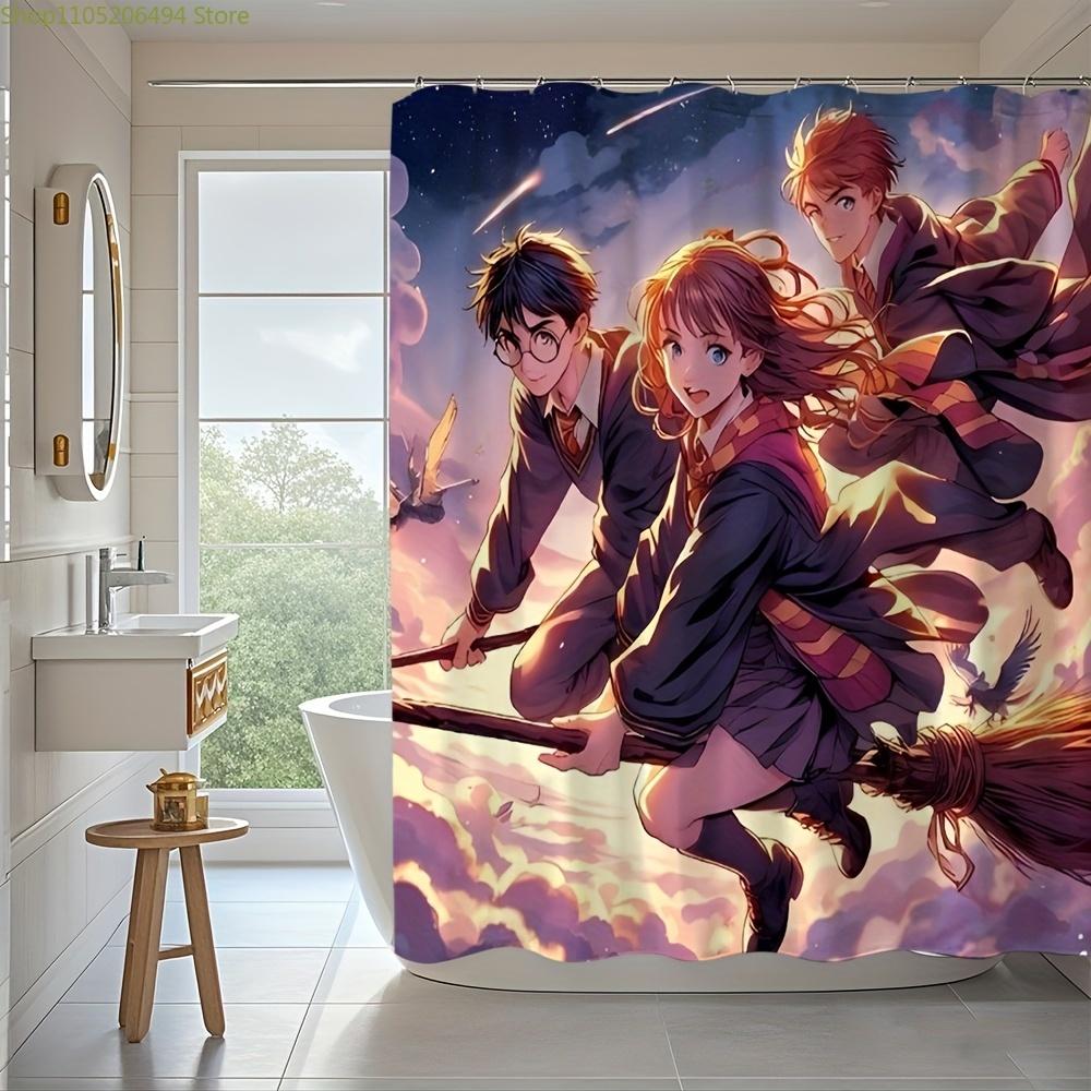 

1pc Harry Potter Movie & Anime Themed Shower Curtain with Hooks, 180.09x180.09 cm, Polyester Fabric, Machine Washable, Featuri 90x180cm