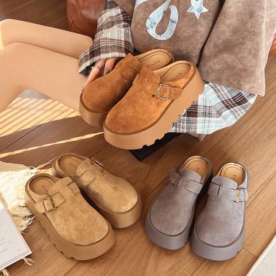 Dicke Sohle Boken Damen Halbschuhe 2025 Frühjahr und Herbst Modelle trendig mit matter Taschenkopf Slipper Damen Casual Ein-Pedal Muller Damenschuhe