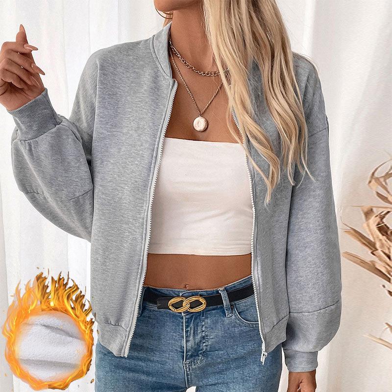 2025 Autumn Winter Solid Zipper Fleece Jacket Women Loose Temperament Casual Velvet Y2k Top Short Coats Women's Baseball Jackets
