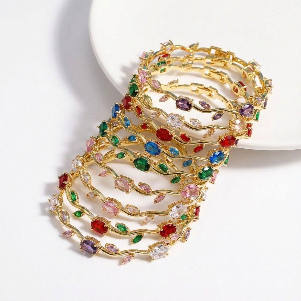 14 Colors Elegant Branch Bangles Gold Silver Color Crystal Sparkling Leaf Bracelets  Jewelry Gift