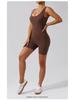 Women's Backless Slim Fit Yoga Jumpsuit - High Elastic, Hip Lifting, Square Neck, One-Piece Sports Shorts.