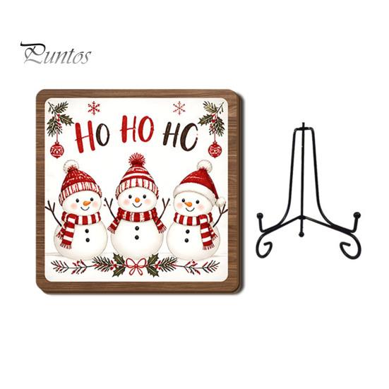 Christmas Hanging Ornament Wooden Tabletop Decor, 2D Pet Santa with Iron Stand, Rustic Festive Home Accents Holiday Sign for And Cafe Shelf,