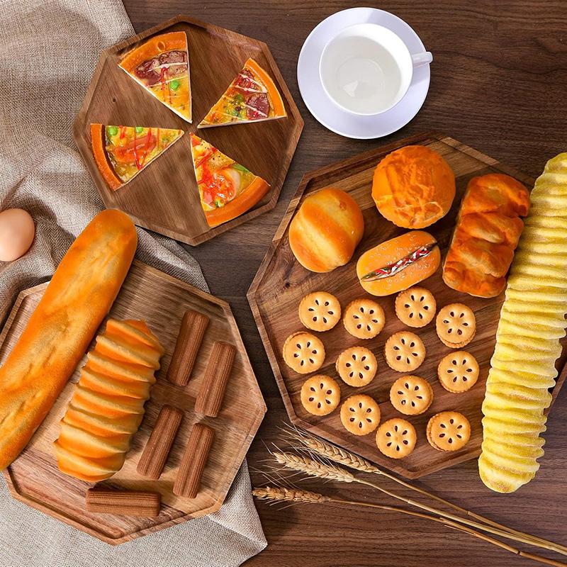 Wooden Octagonal Tray, Cooked Food Platter Acacia Wood Pot Tray Creative Coaster Decorative Dinner Plate Coffee Coaster
