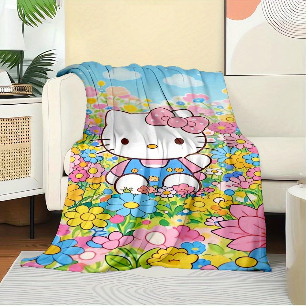 1pc Hello Kitty Garden Print Blanket - Home Decor, Seasonal Universal, Comfortable, Machine Washable, Suitable for All Ages, Great Gift for