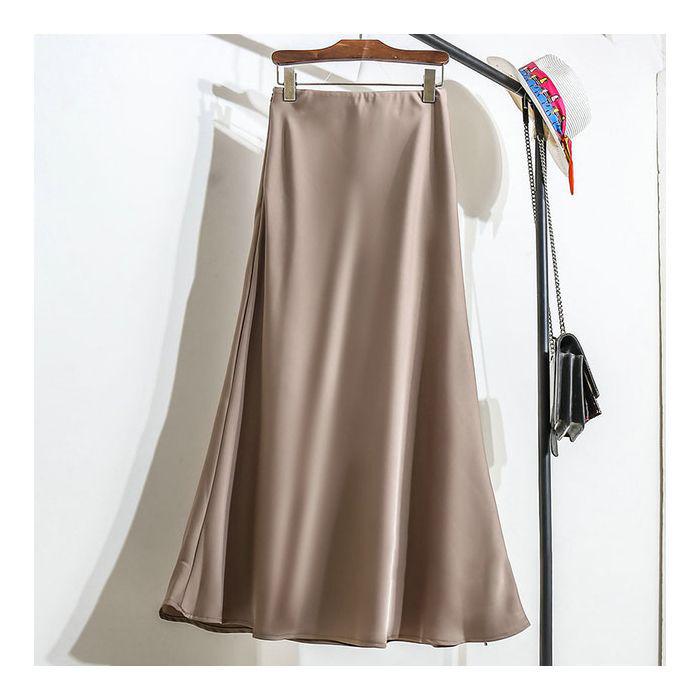 Champagne Satin Fishtail High-End Silk Skirt for Women - Summer 2025