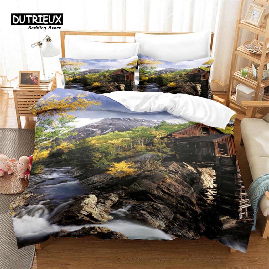 Set Biancheria da Letto Paesaggio Naturale, Set Copripiumino 3 Pezzi, Copripiumino Morbido Confortevole Traspirante, Per Arredamento Camera da Letto Ospiti