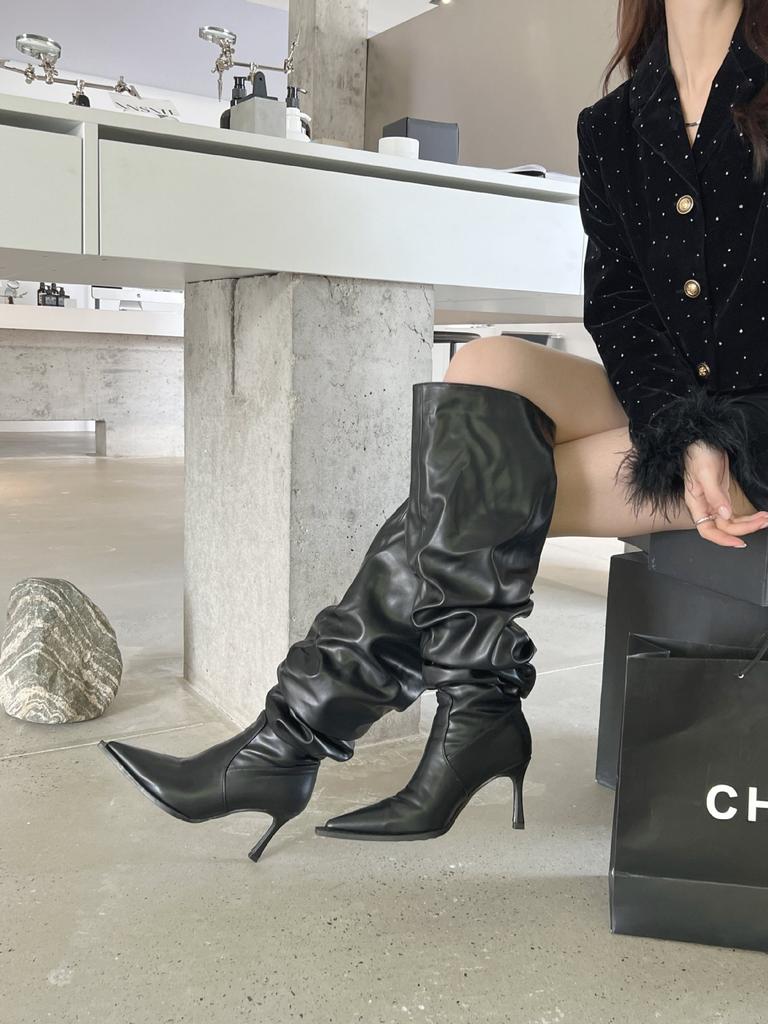 Autumn and winter new pointed thin heel high heel temperament French fashion sexy beautiful woman knee boots