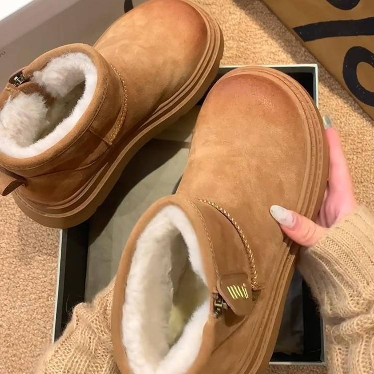 [Weird Aestheticism] Thick-soled Inner Height-increasing Leather Fur Snow Boots Women's New Velvet and Thickened Cotton Shoes In Autumn and Winter