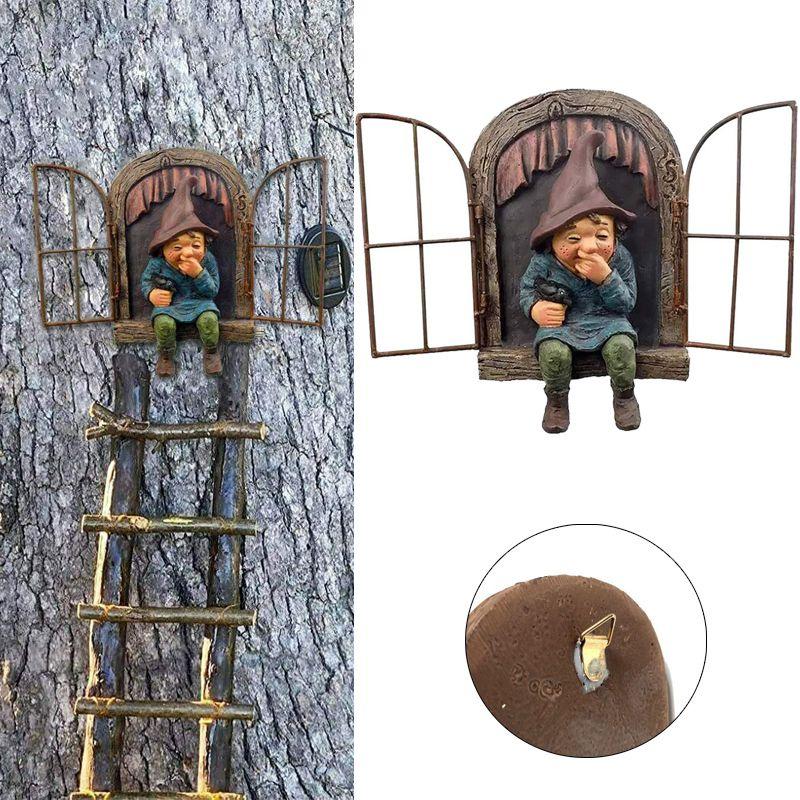 Lifelike Elf Out The Door Naughty Gnome Garden Sculpture Tree Hugger Outdoor Yard Ornament