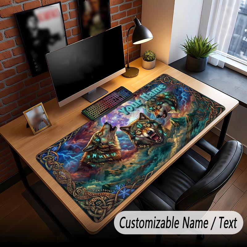 Wolf Theme Custom Mouse Pad Personalized With Name Text Customized Desk Mat For Office Home Decor