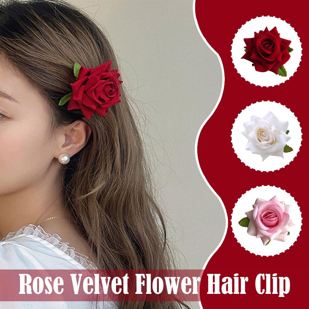 1pcs Retro Red Pink Rose Flower Hairpi Duckbill Clip Flower Brooch Women Hair Accessories Fashion Hair Clips Photo Props