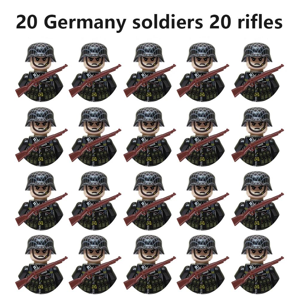 20Pcs/Set WW2 Military Soldier Array Soviet US UK France Japan Canada Italy China Building Blocks Action Figure Bricks Kids Toy