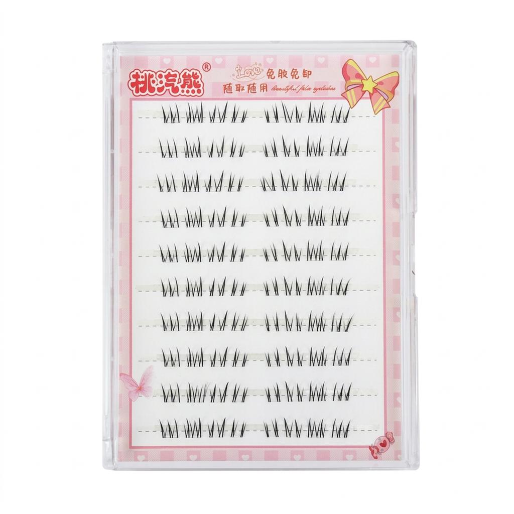 No Glue Natural False Eyelashes Upper Lower Universal HD Camera Ready Black Fiber Lashes