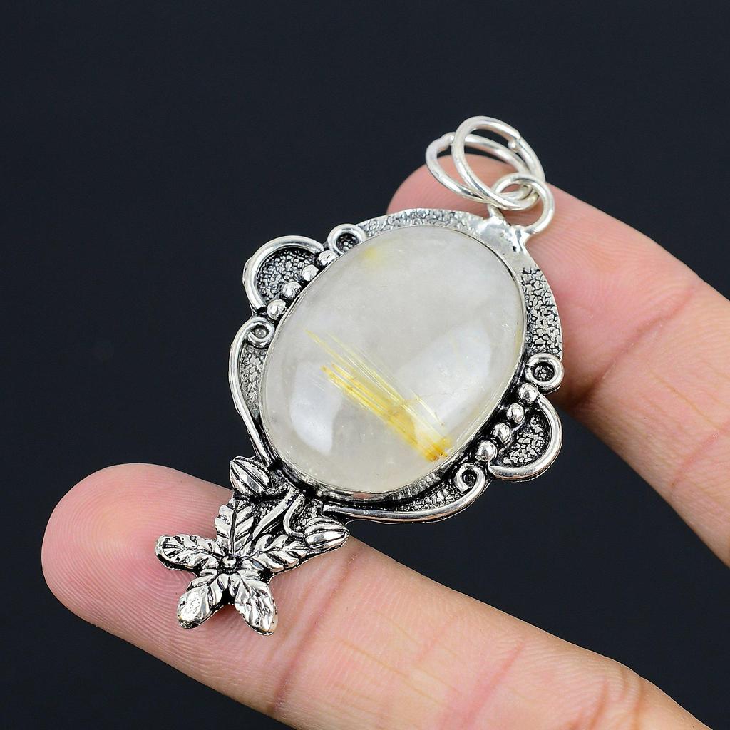 Sterling Silver Golden Rutile Stone New Birthday Mother Flower Pendant Jewelry
