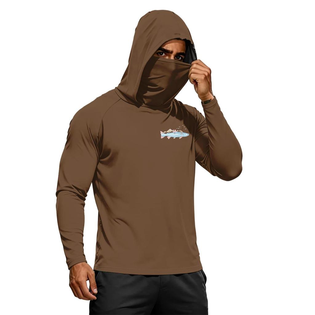 Men's Summer Hawaiian Print Quick Dry Long Sleeve T Shirt UPF50 Plus Sun Protection Fitness Sports Hoodie Lightweight Breathable