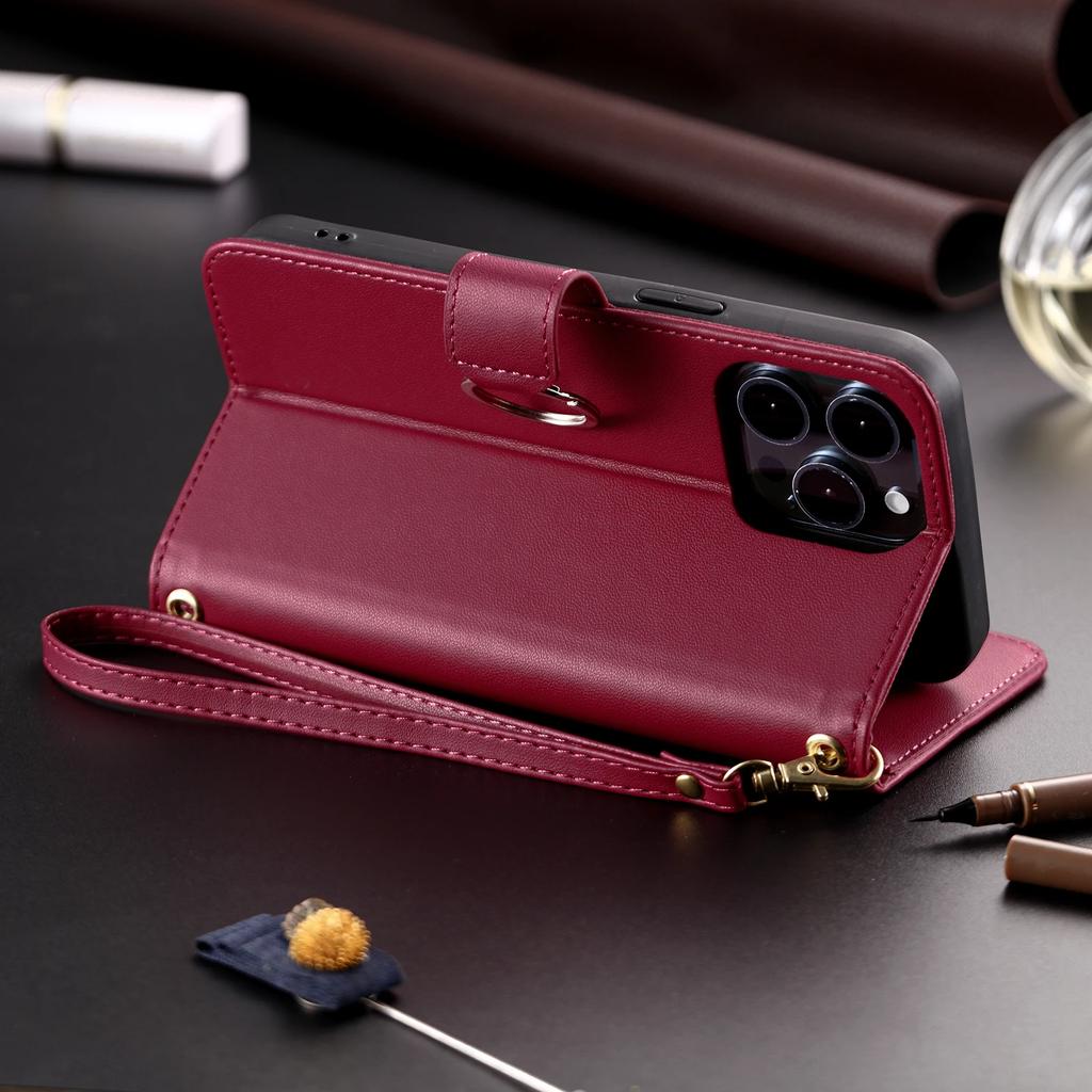 Flip Leather Phone Case for iPhone 17 Air 16 15 Pro Max 16E 14 13 12 11 Pro XS Max XR SE 8 7 Plus Long Lanyard Wallet Card Cover