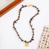 Coffee Colored Retro Ethnic Beaded Necklace: Light Luxury Heart & Bamboo Clavicle Chain