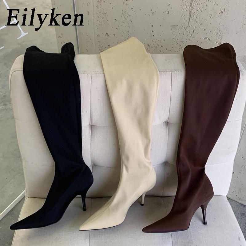 Fashion Eilyken Thigh High Boots Over The Knee Elastic Stretch Boots Women Sexy Pointed Toe Low Heels Sock Botas Mujer